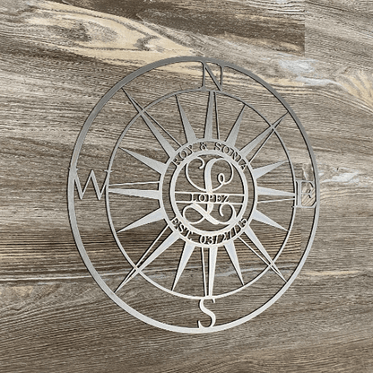 Personalized Compass with Monogram Letter - Personalized Nautical Wall Art, Family Name & Date - Indoor Outdoor Metal Decor, Housewarming or Wedding Gift for Couples - HouseSensationsArt