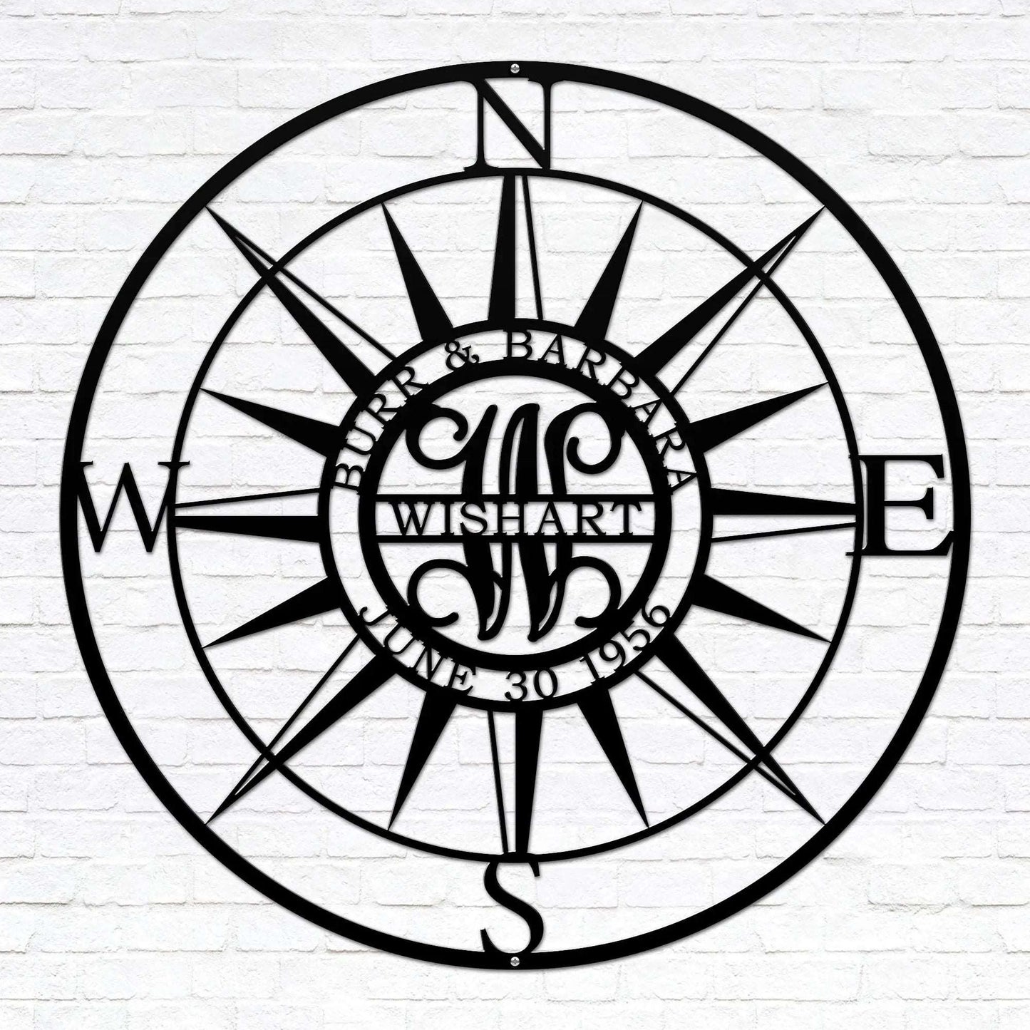 Personalized Compass with Monogram Letter - Personalized Nautical Wall Art, Family Name & Date - Indoor Outdoor Metal Decor, Housewarming or Wedding Gift for Couples - HouseSensationsArt