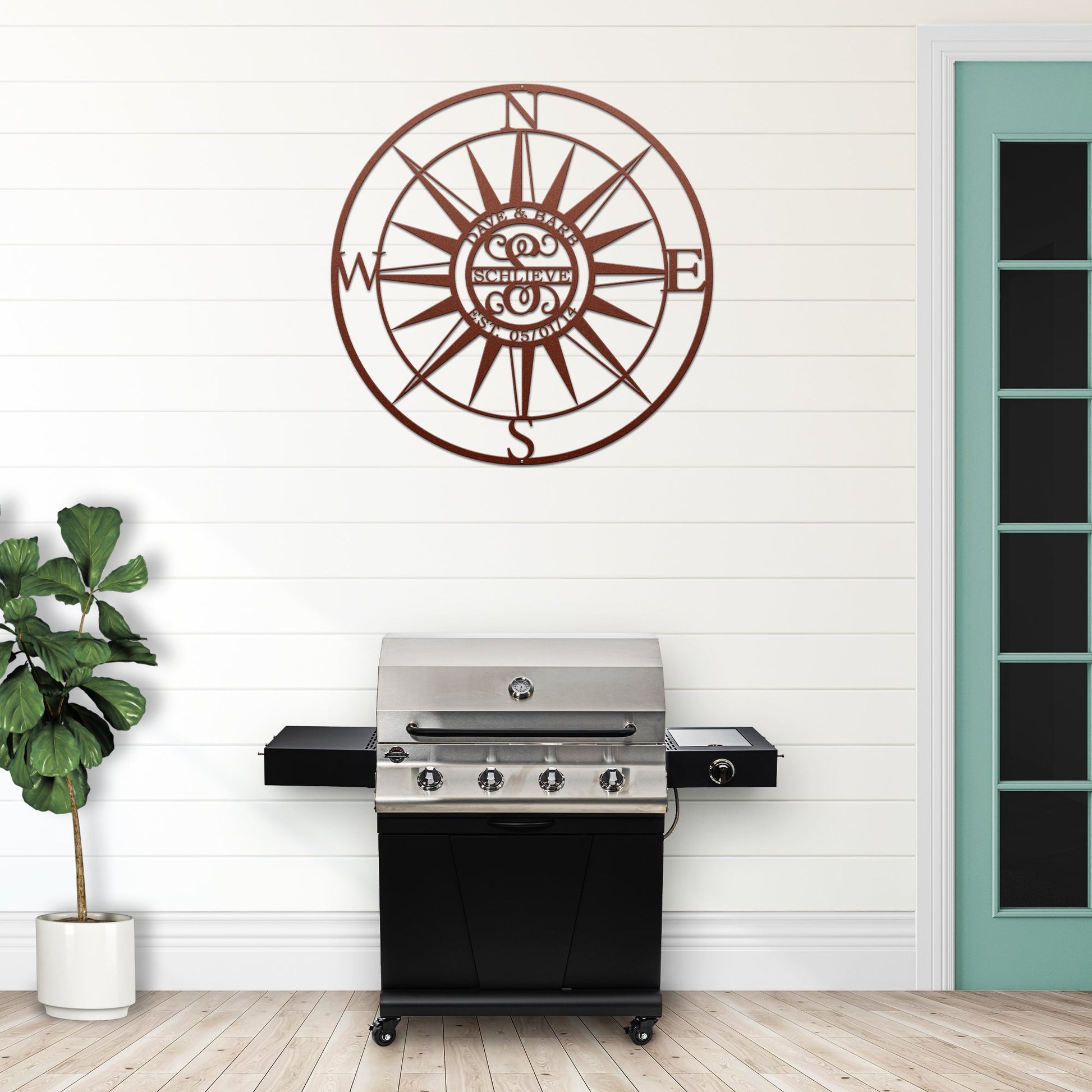 Personalized Compass with Monogram Letter - Personalized Nautical Wall Art, Family Name & Date - Indoor Outdoor Metal Decor, Housewarming or Wedding Gift for Couples - HouseSensationsArt