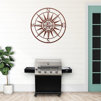 Personalized Compass with Monogram Letter - Personalized Nautical Wall Art, Family Name & Date - Indoor Outdoor Metal Decor, Housewarming or Wedding Gift for Couples - HouseSensationsArt