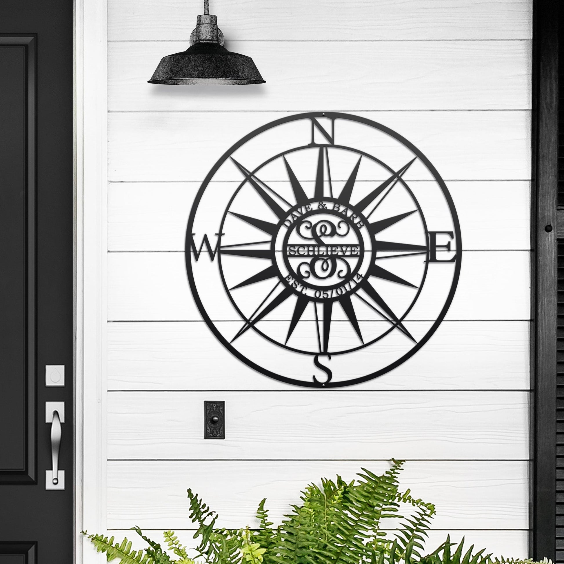 Personalized Compass with Monogram Letter - Personalized Nautical Wall Art, Family Name & Date - Indoor Outdoor Metal Decor, Housewarming or Wedding Gift for Couples - HouseSensationsArt