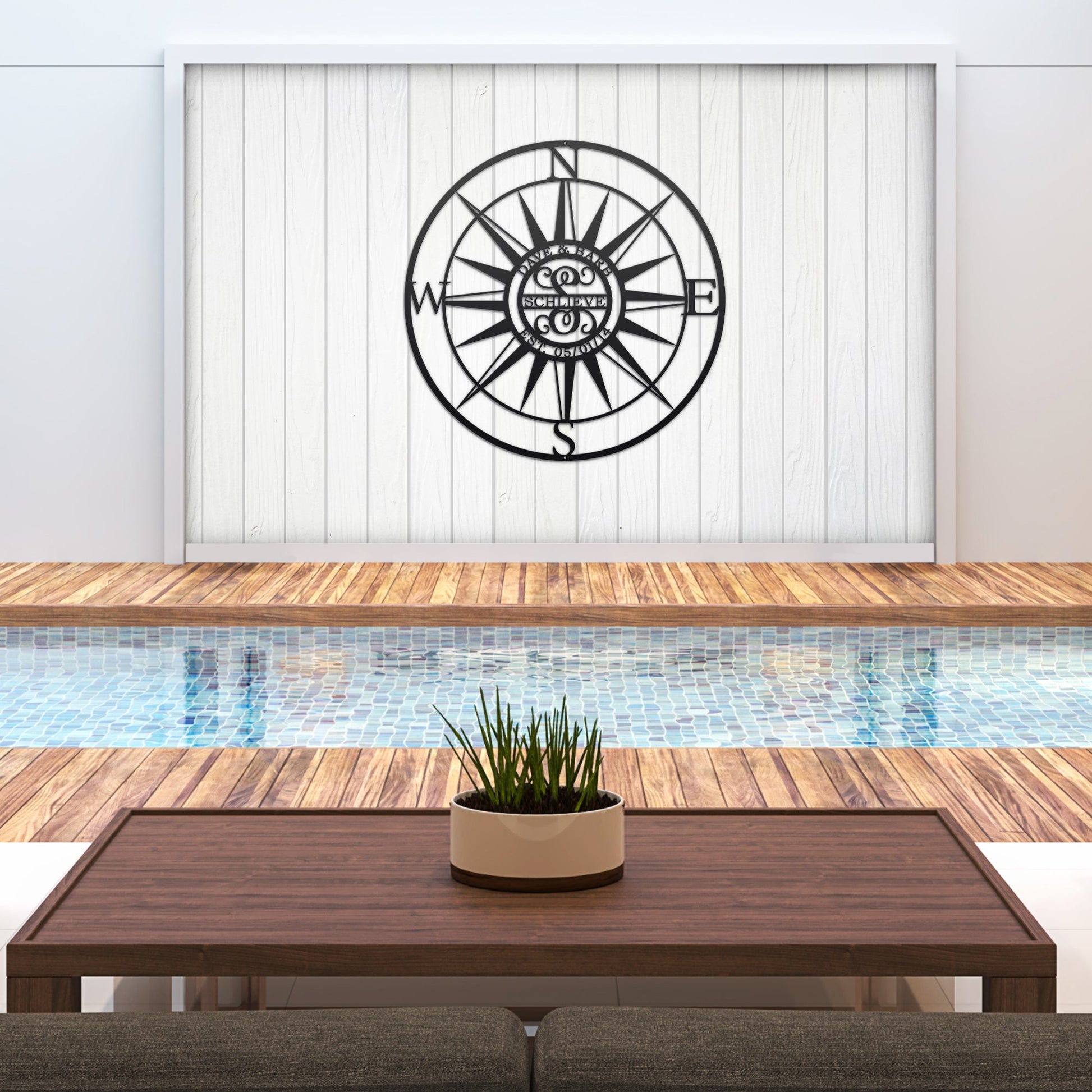 Personalized Compass with Monogram Letter - Personalized Nautical Wall Art, Family Name & Date - Indoor Outdoor Metal Decor, Housewarming or Wedding Gift for Couples - HouseSensationsArt