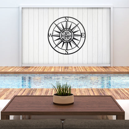 Personalized Compass with Monogram Letter - Personalized Nautical Wall Art, Family Name & Date - Indoor Outdoor Metal Decor, Housewarming or Wedding Gift for Couples - HouseSensationsArt