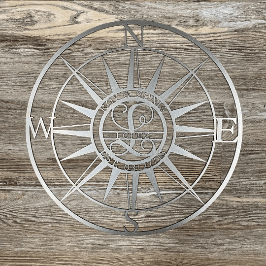 Personalized Compass with Monogram Letter - Personalized Nautical Wall Art, Family Name & Date - Indoor Outdoor Metal Decor, Housewarming or Wedding Gift for Couples - HouseSensationsArt