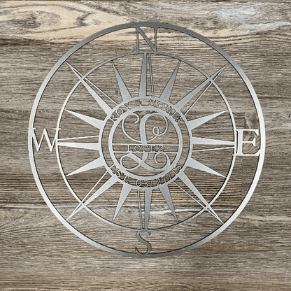 Personalized Compass with Monogram Letter - Personalized Nautical Wall Art, Family Name & Date - Indoor Outdoor Metal Decor, Housewarming or Wedding Gift for Couples - HouseSensationsArt