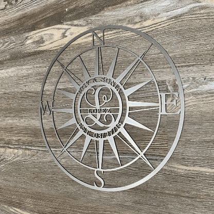 Personalized Compass with Monogram Letter - Personalized Nautical Wall Art, Family Name & Date - Indoor Outdoor Metal Decor, Housewarming or Wedding Gift for Couples - HouseSensationsArt