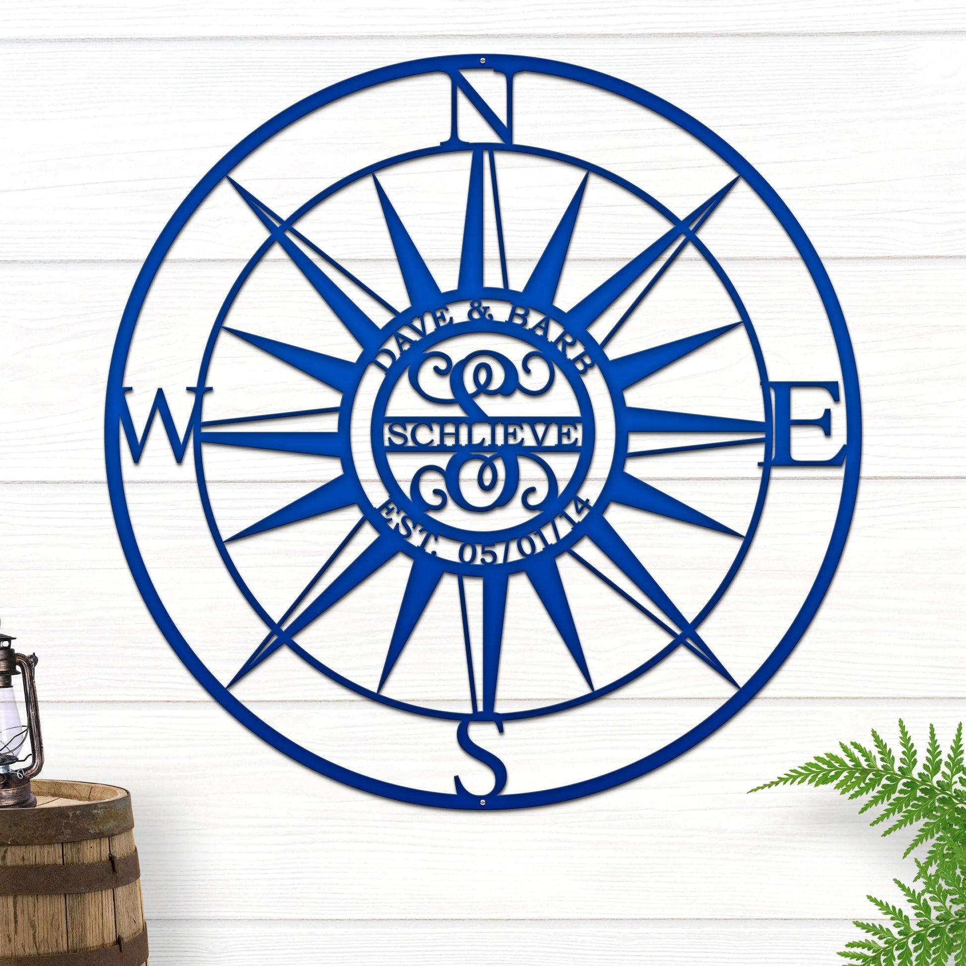 Personalized Compass with Monogram Letter - Personalized Nautical Wall Art, Family Name & Date - Indoor Outdoor Metal Decor, Housewarming or Wedding Gift for Couples - HouseSensationsArt