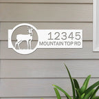 Personalized deer metal house number sign, front door outdoor décor, custom color sign with deer design on wooden wall