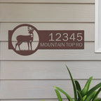 Personalized deer house number sign, front door outdoor décor, custom color metal sign on wooden wall, deer silhouette design