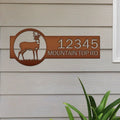 Personalized deer address sign on house exterior, front door outdoor metal décor, custom color house number wall art