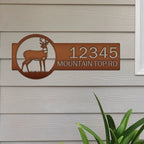 Personalized deer address sign on house exterior, front door outdoor metal décor, custom color house number wall art