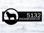 Personalized house address metal sign with bear silhouette on wooden background, front door outdoor plaque, rustic home décor