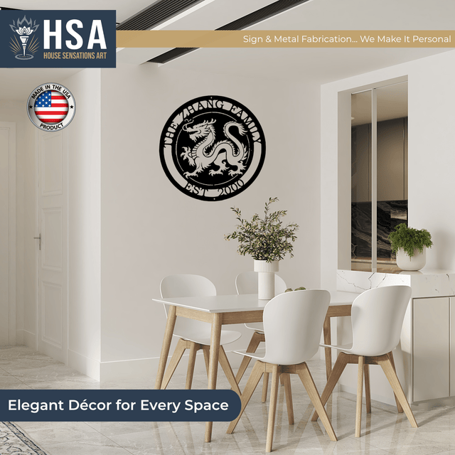 Personalized Family Chinese Dragon Custom Metal Wall Decor Name Sign, Asian Heritage Wall Art, Lunar New Year Decor, Cultural Gift Idea - TTS - HouseSensationsArt