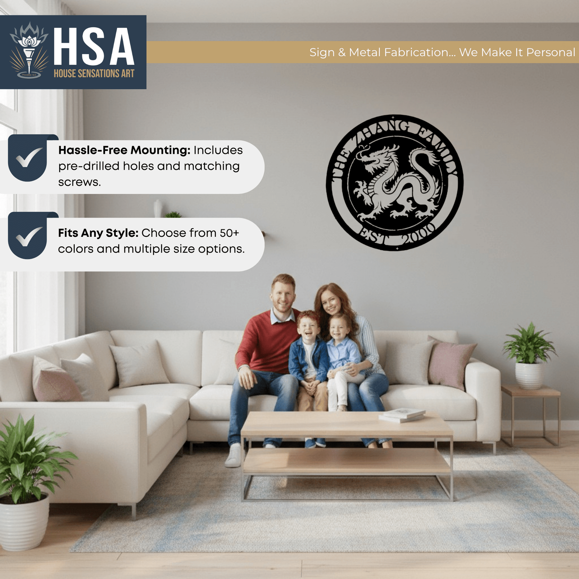 Personalized Family Chinese Dragon Custom Metal Wall Decor Name Sign, Asian Heritage Wall Art, Lunar New Year Decor, Cultural Gift Idea - TTS - HouseSensationsArt