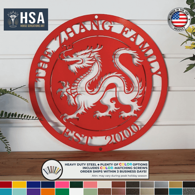 Personalized Family Chinese Dragon Custom Metal Wall Decor Name Sign, Asian Heritage Wall Art, Lunar New Year Decor, Cultural Gift Idea - TTS - HouseSensationsArt