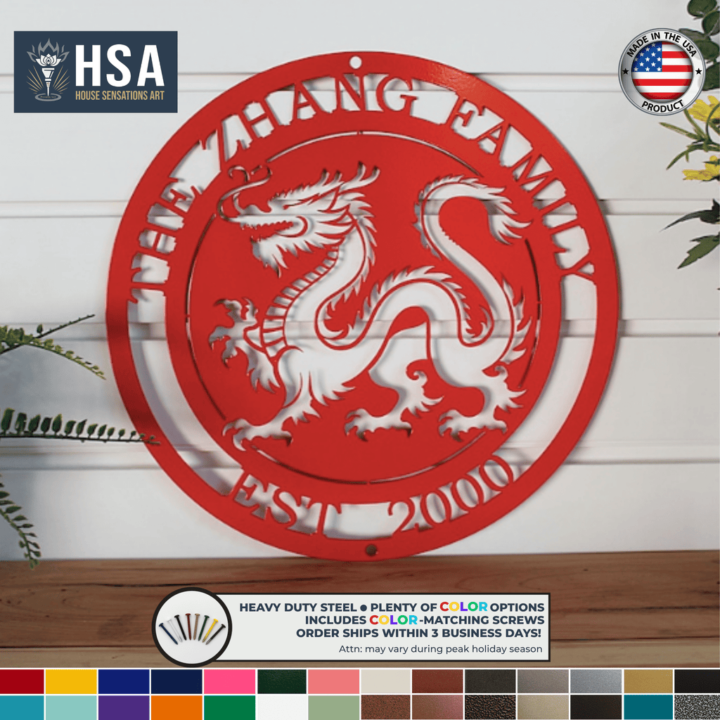 Personalized Family Chinese Dragon Custom Metal Wall Decor Name Sign, Asian Heritage Wall Art, Lunar New Year Decor, Cultural Gift Idea - TTS - HouseSensationsArt