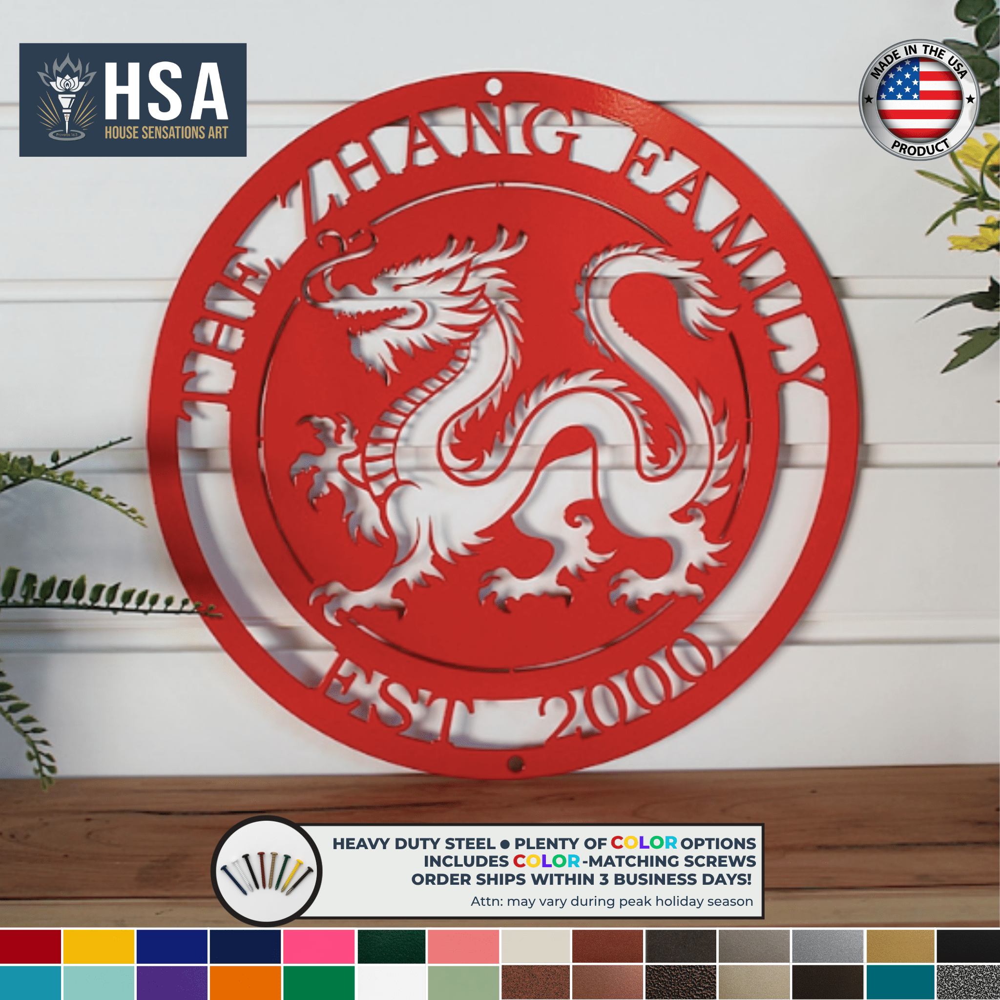 Personalized Family Chinese Dragon Custom Metal Wall Decor Name Sign, Asian Heritage Wall Art, Lunar New Year Decor, Cultural Gift Idea - TTS - HouseSensationsArt