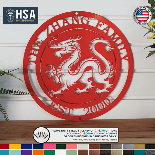Personalized Family Chinese Dragon Custom Metal Wall Decor Name Sign, Asian Heritage Wall Art, Lunar New Year Decor, Cultural Gift Idea - TTS - HouseSensationsArt
