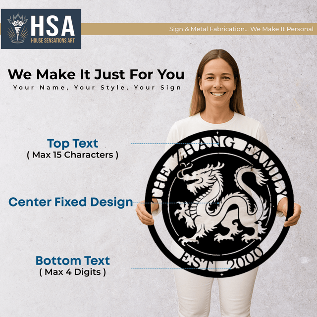 Personalized Family Chinese Dragon Custom Metal Wall Decor Name Sign, Asian Heritage Wall Art, Lunar New Year Decor, Cultural Gift Idea - TTS - HouseSensationsArt