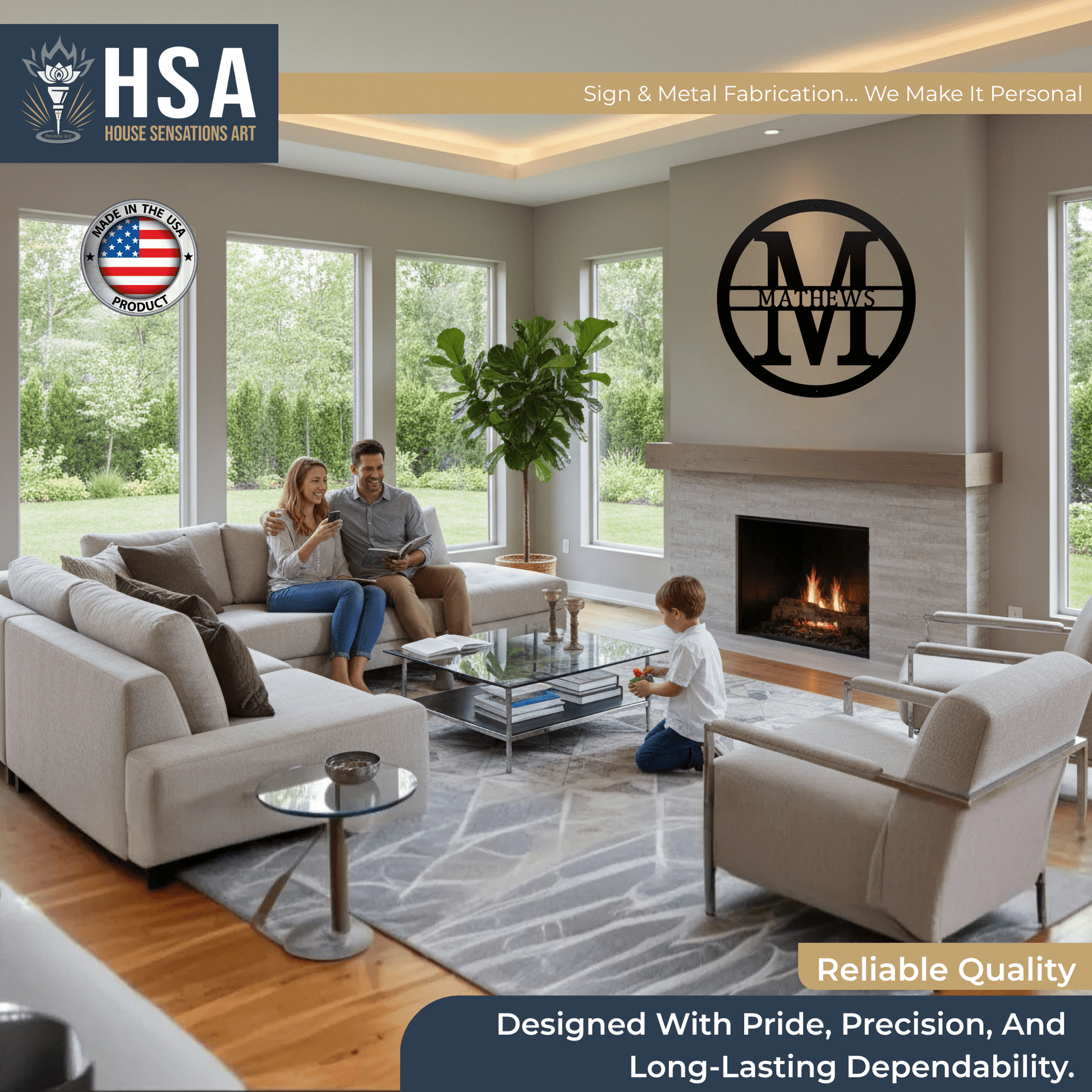 Personalized Family Modern Round Metal Wall Decor Name Fence Gate Sign, Personalized Sign, Front Monogram Door Decor - TTS - HouseSensationsArt