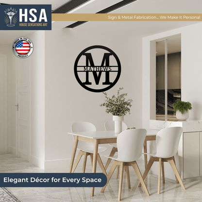 Personalized Family Modern Round Metal Wall Decor Name Fence Gate Sign, Personalized Sign, Front Monogram Door Decor - TTS - HouseSensationsArt