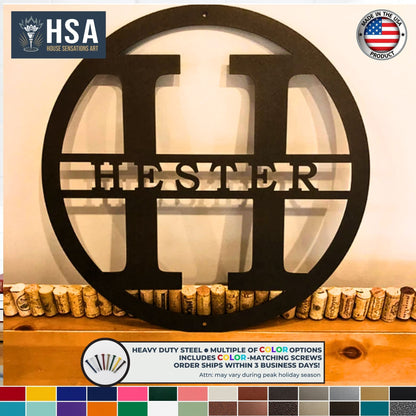 Personalized Family Modern Round Metal Wall Decor Name Fence Gate Sign, Personalized Sign, Front Monogram Door Decor - TTS - HouseSensationsArt