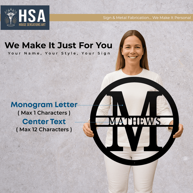 Personalized Family Modern Round Metal Wall Decor Name Fence Gate Sign, Personalized Sign, Front Monogram Door Decor - TTS - HouseSensationsArt