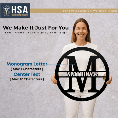 Personalized Family Modern Round Metal Wall Decor Name Fence Gate Sign, Personalized Sign, Front Monogram Door Decor - TTS - HouseSensationsArt