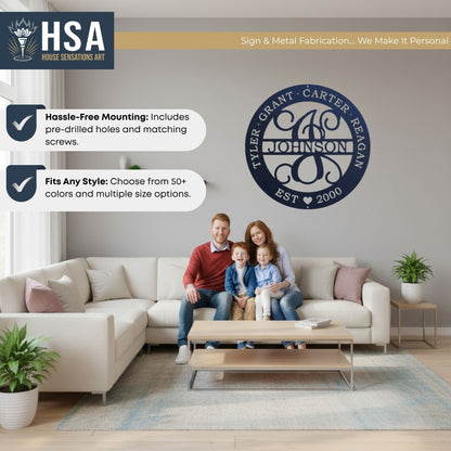 Personalized Family Name Metal Sign Monogrammed Metal Wall Decor Established Date, Wedding Gift, Custom Family Plaque - TTS - HouseSensationsArt