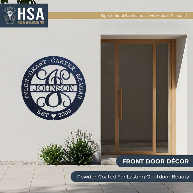 Personalized Family Name Metal Sign Monogrammed Metal Wall Decor Established Date, Wedding Gift, Custom Family Plaque - TTS - HouseSensationsArt