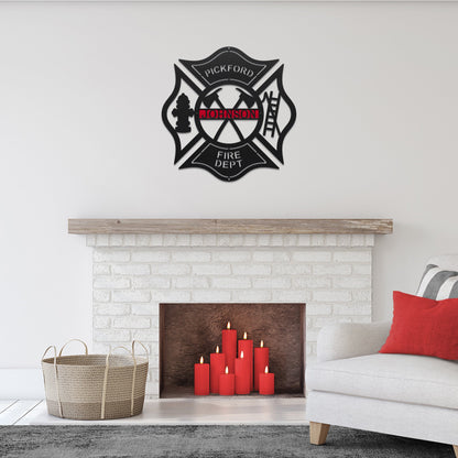 Personalized Firefighter Maltese Cross Axes, Ladder, Hydrant Address Sign – Custom Metal House Name Sign – Weather - Resistant Outdoor Address Signs for Firefighter, Home Décor & Housewarming Gift - HouseSensationsArt