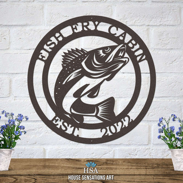 Personalized Fish Metal Signs – Walleye Address Decor for Yard & Cabin - HouseSensationsArt