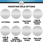 Illustration of different mounting hole options with labels on white background, showing installation methods for custom metal signs and house numbers