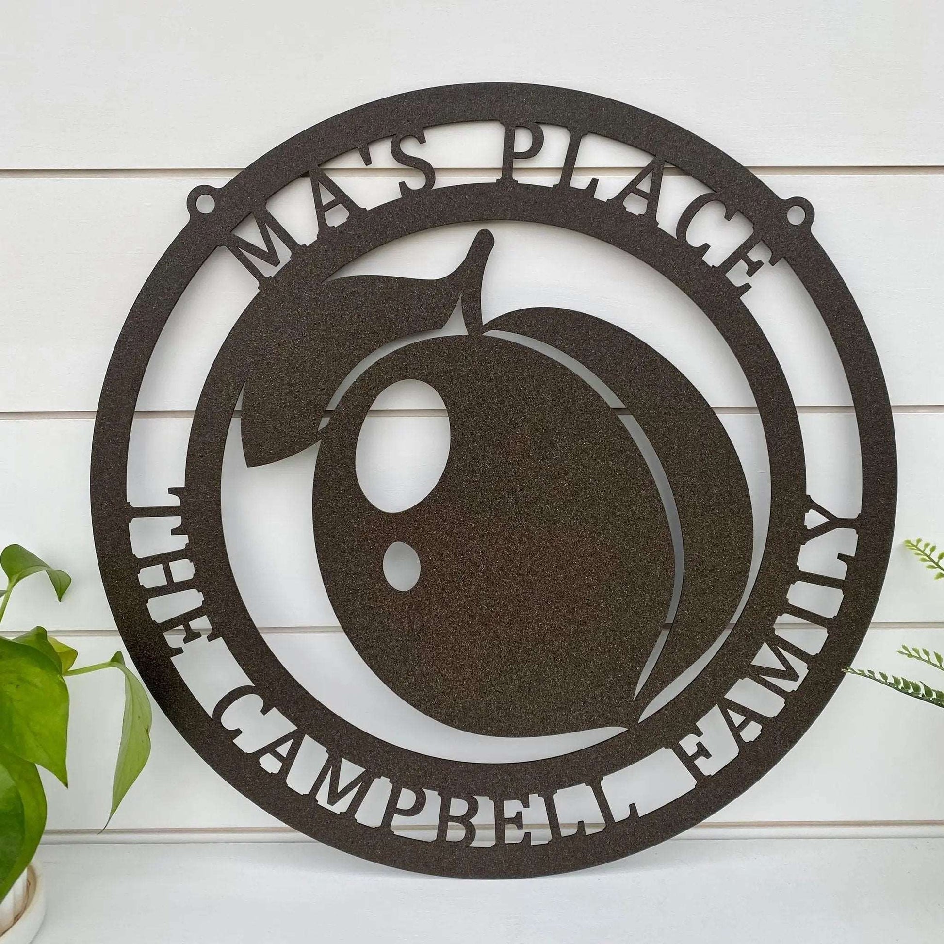 Unique Georgia Peach sign – personalized metal wall plaque with last name, perfect for Southern-style homes