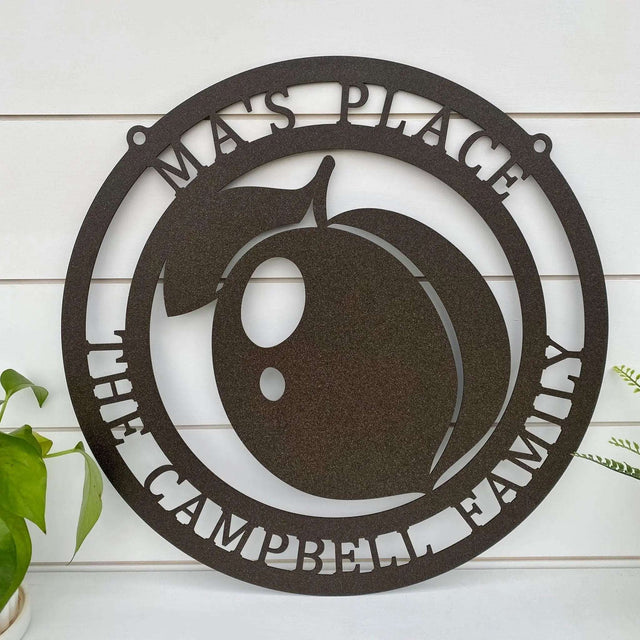 Unique Georgia Peach sign – personalized metal wall plaque with last name, perfect for Southern-style homes