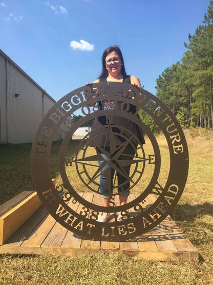 Personalized GPS Compass Metal Quote Sign - Personalized Nautical Wall Art, Family Name & Date - Indoor Outdoor Metal Decor, Housewarming or Wedding Gift for Couples - HouseSensationsArt