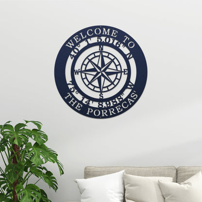 Personalized GPS Compass Metal Quote Sign - Personalized Nautical Wall Art, Family Name & Date - Indoor Outdoor Metal Decor, Housewarming or Wedding Gift for Couples - HouseSensationsArt
