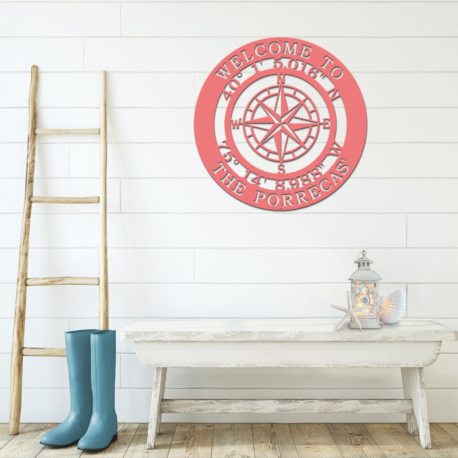 Personalized GPS Compass Metal Quote Sign - Personalized Nautical Wall Art, Family Name & Date - Indoor Outdoor Metal Decor, Housewarming or Wedding Gift for Couples - HouseSensationsArt