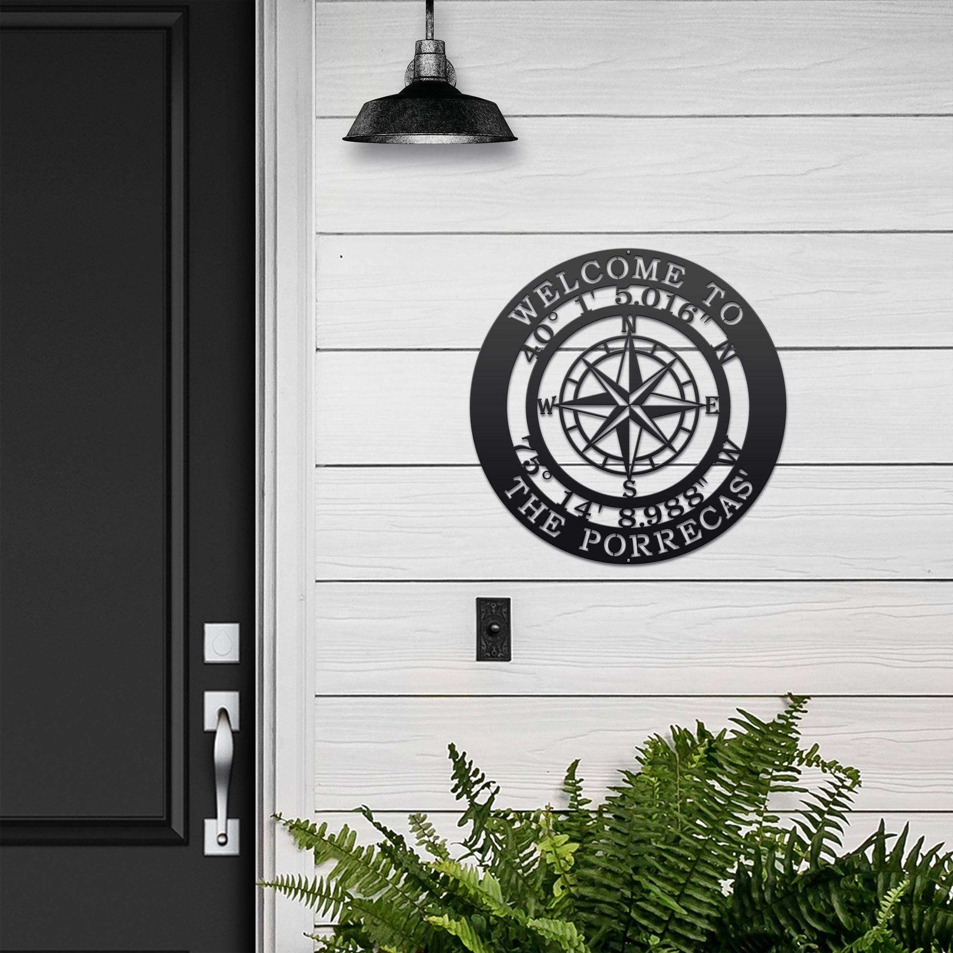 Personalized GPS Compass Metal Quote Sign - Personalized Nautical Wall Art, Family Name & Date - Indoor Outdoor Metal Decor, Housewarming or Wedding Gift for Couples - HouseSensationsArt