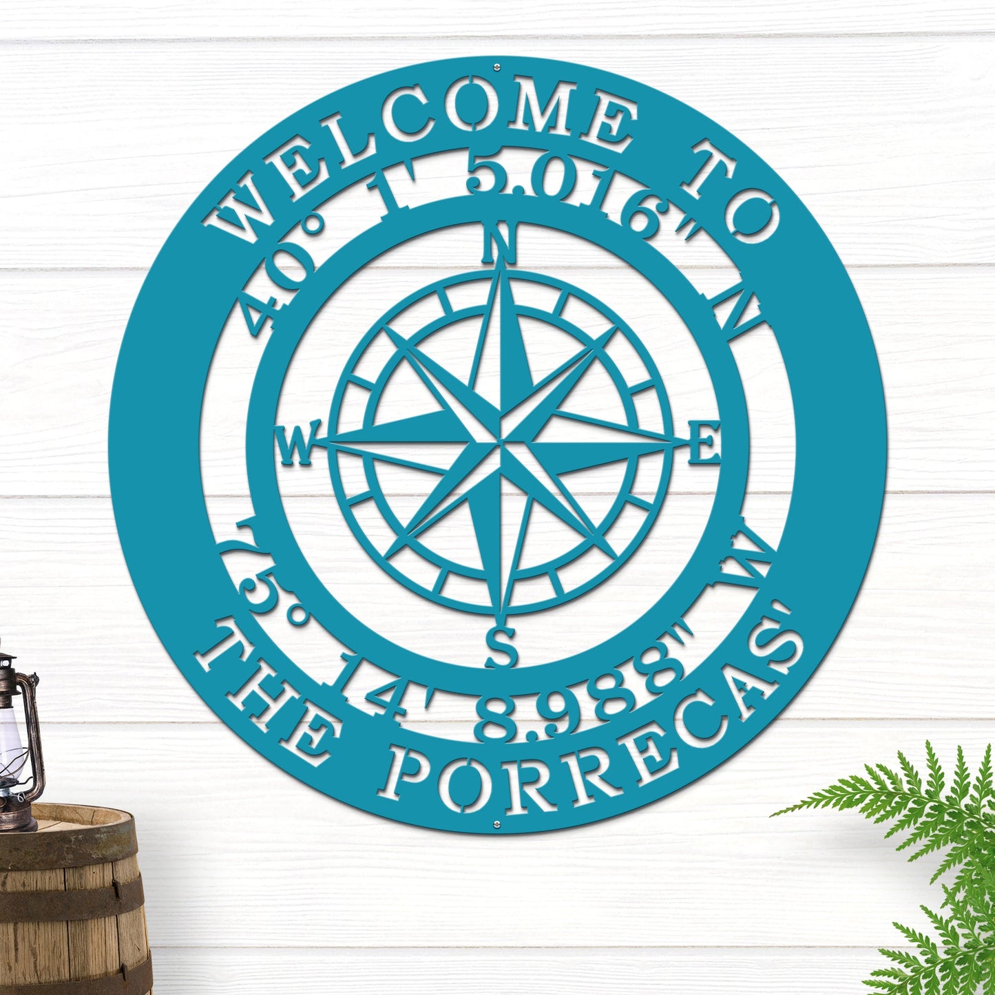 Personalized GPS Compass Metal Quote Sign - Personalized Nautical Wall Art, Family Name & Date - Indoor Outdoor Metal Decor, Housewarming or Wedding Gift for Couples - HouseSensationsArt