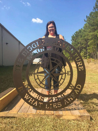 Personalized GPS Compass Metal Quote Sign - Personalized Nautical Wall Art, Family Name & Date - Indoor Outdoor Metal Decor, Housewarming or Wedding Gift for Couples - HouseSensationsArt
