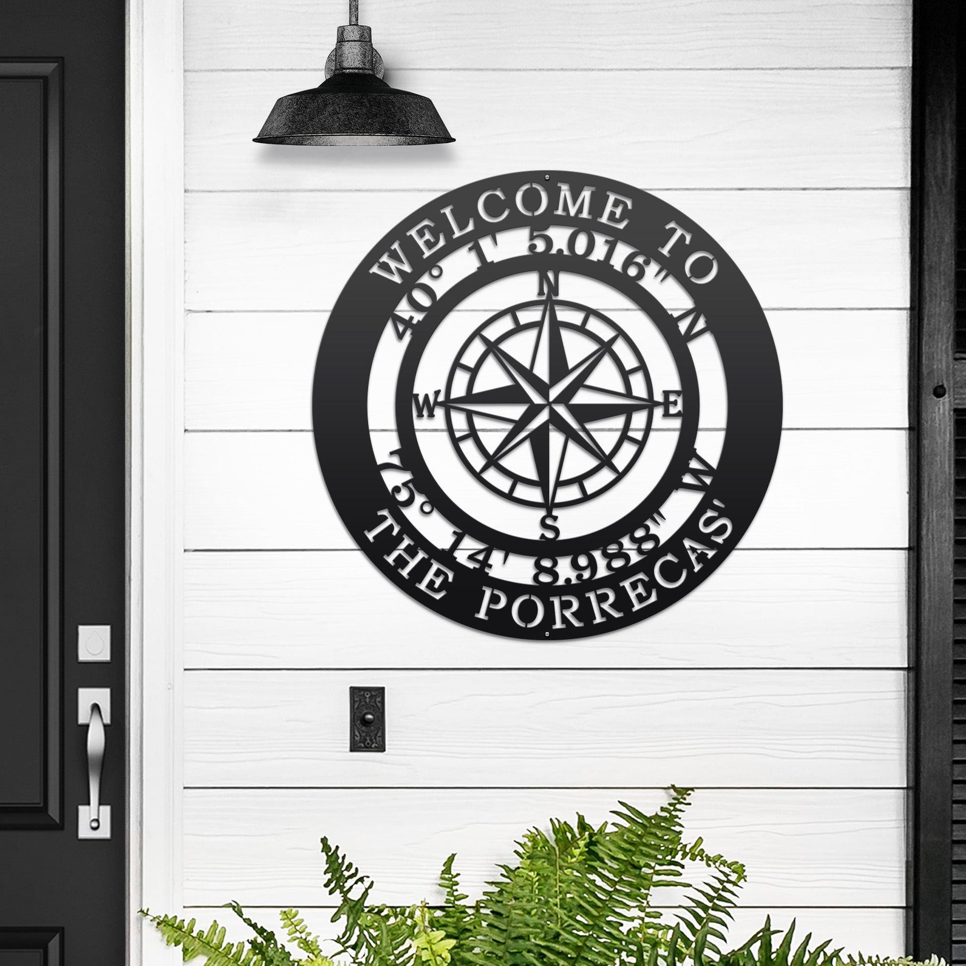 Personalized GPS Compass Metal Quote Sign - Personalized Nautical Wall Art, Family Name & Date - Indoor Outdoor Metal Decor, Housewarming or Wedding Gift for Couples - HouseSensationsArt