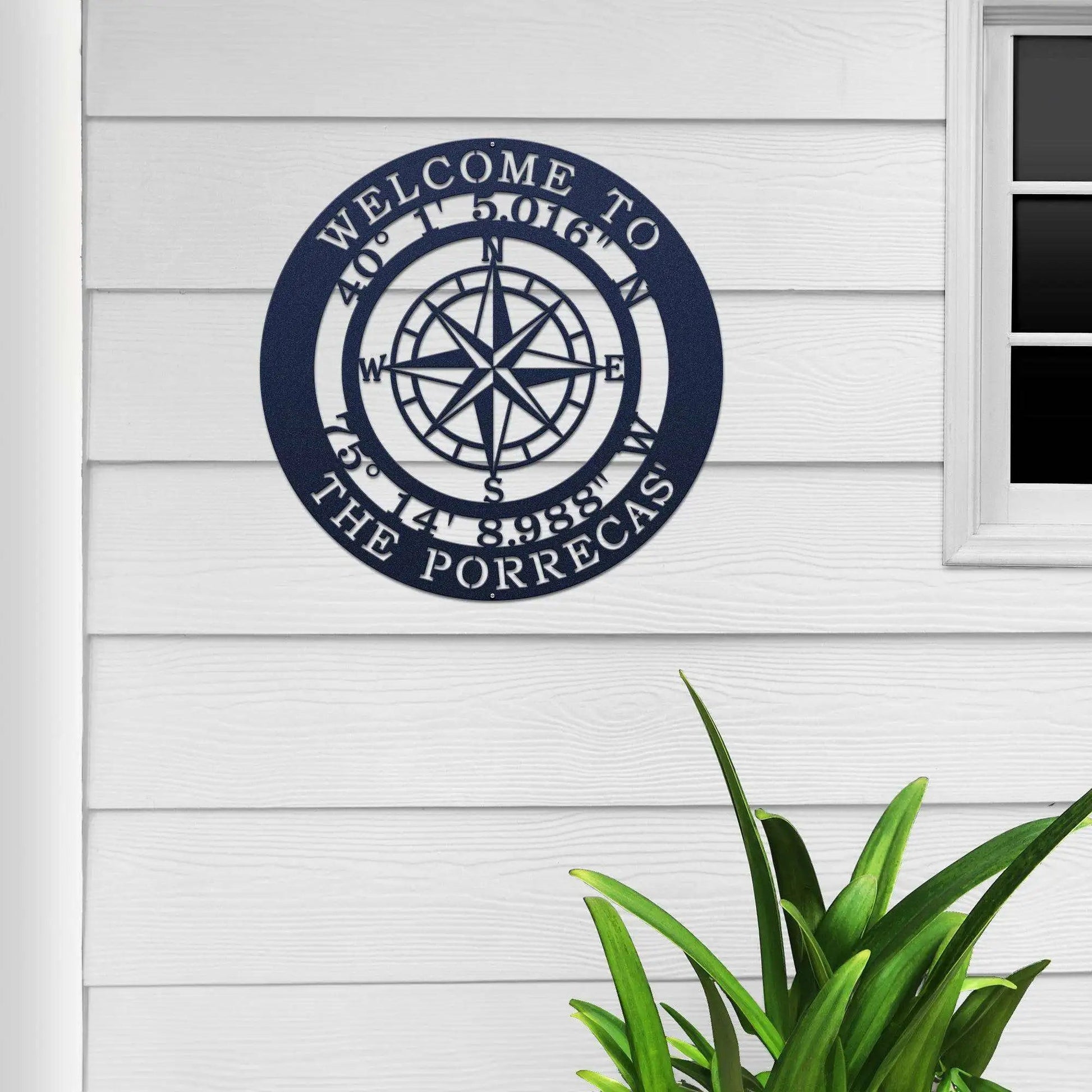 Personalized GPS Compass Metal Quote Sign - Personalized Nautical Wall Art, Family Name & Date - Indoor Outdoor Metal Decor, Housewarming or Wedding Gift for Couples - HouseSensationsArt