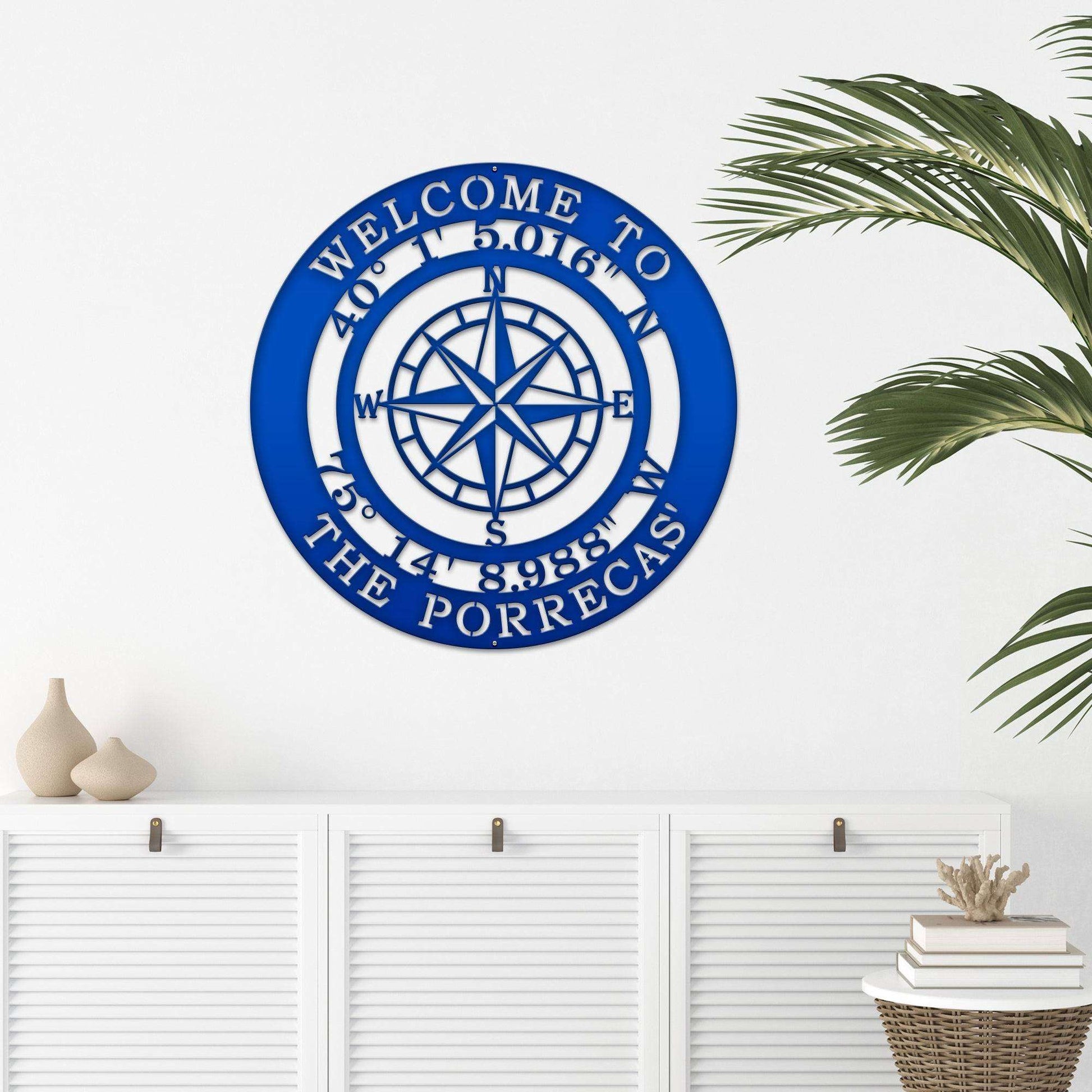 Personalized GPS Compass Metal Quote Sign - Personalized Nautical Wall Art, Family Name & Date - Indoor Outdoor Metal Decor, Housewarming or Wedding Gift for Couples - HouseSensationsArt