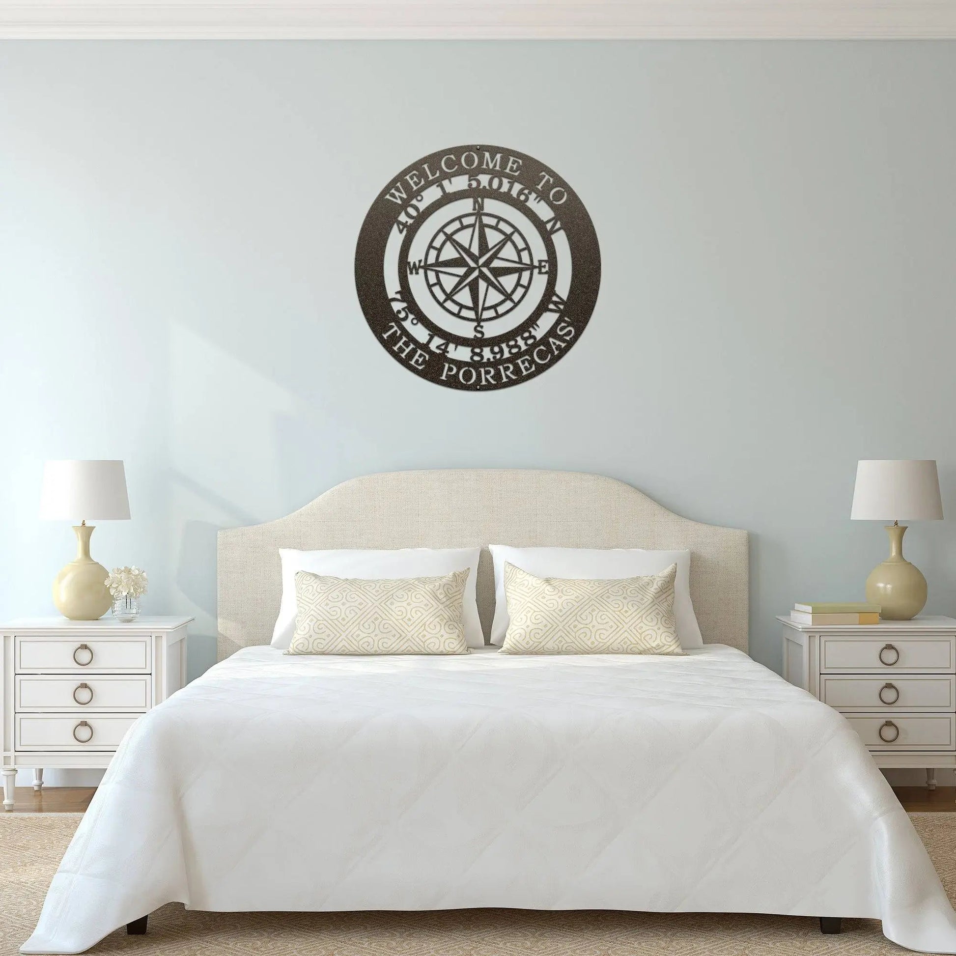 Personalized GPS Compass Metal Quote Sign - Personalized Nautical Wall Art, Family Name & Date - Indoor Outdoor Metal Decor, Housewarming or Wedding Gift for Couples - HouseSensationsArt