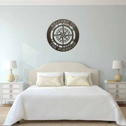 Personalized GPS Compass Metal Quote Sign - Personalized Nautical Wall Art, Family Name & Date - Indoor Outdoor Metal Decor, Housewarming or Wedding Gift for Couples - HouseSensationsArt