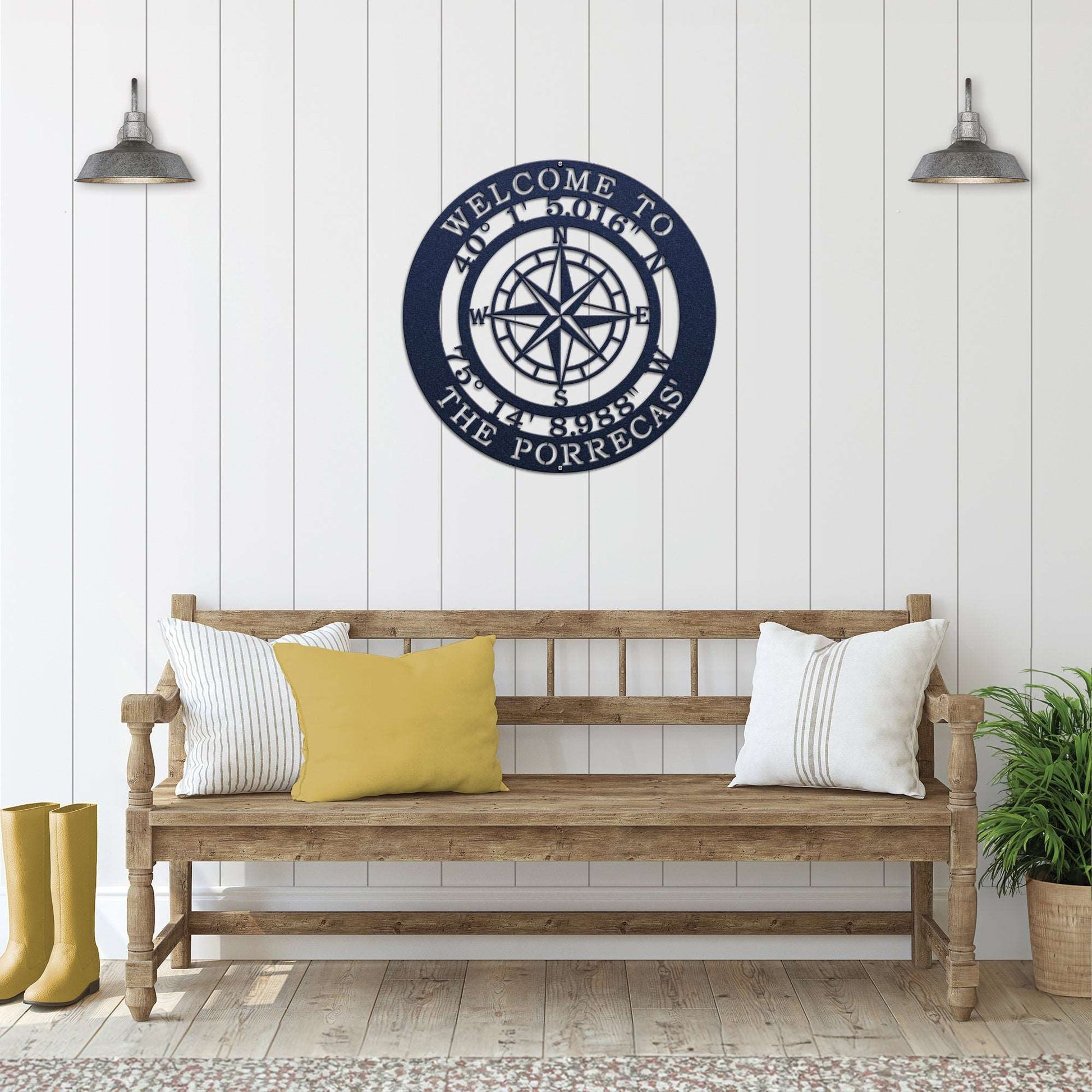 Personalized GPS Compass Metal Quote Sign - Personalized Nautical Wall Art, Family Name & Date - Indoor Outdoor Metal Decor, Housewarming or Wedding Gift for Couples - HouseSensationsArt