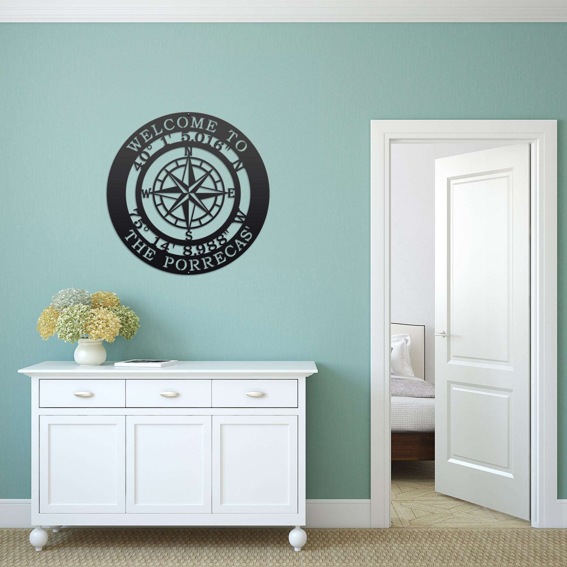 Personalized GPS Compass Metal Quote Sign - Personalized Nautical Wall Art, Family Name & Date - Indoor Outdoor Metal Decor, Housewarming or Wedding Gift for Couples - HouseSensationsArt