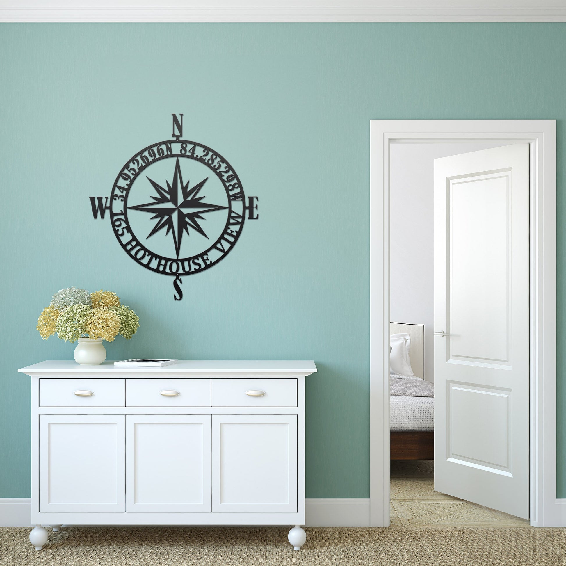 Personalized GPS Compass Metal Sign – Nautical Wall Art for Home Decor Compass Sign House Sensations Art