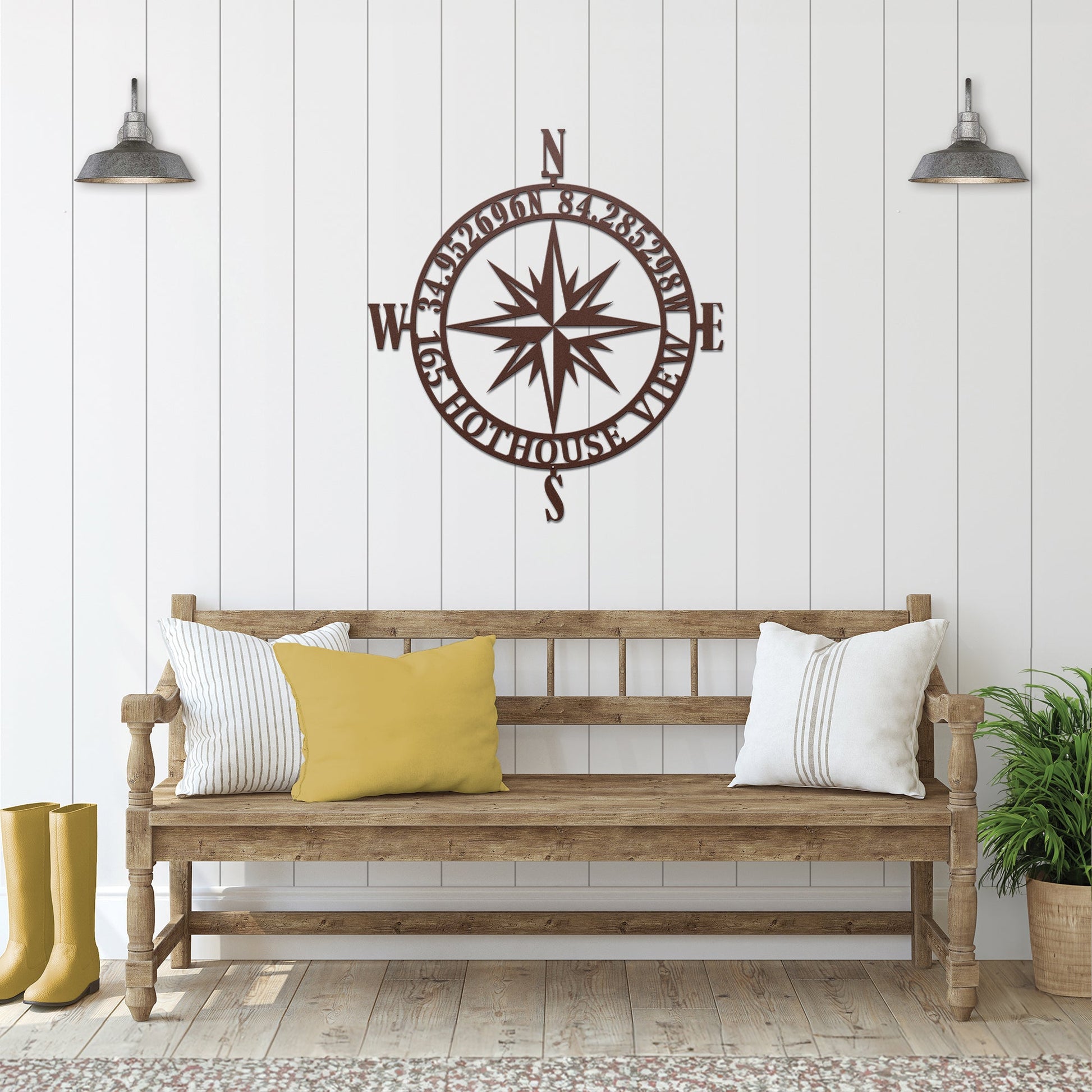 Personalized GPS Compass Metal Sign – Nautical Wall Art for Home Decor Compass Sign House Sensations Art